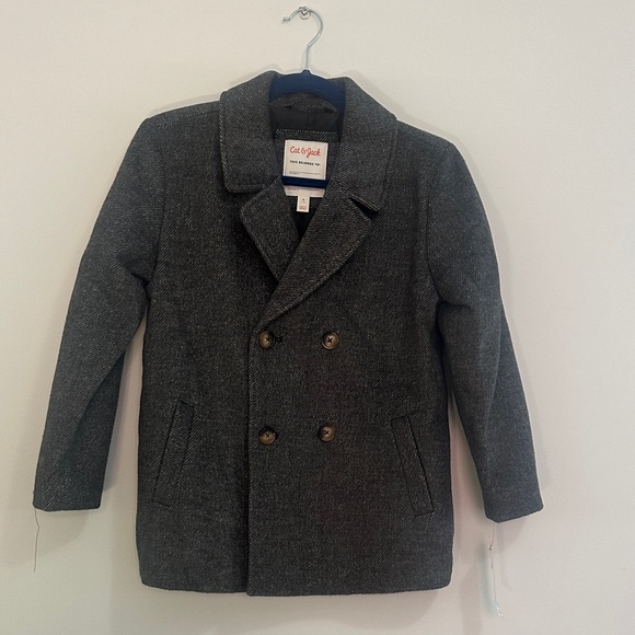 Cat & Jack Charcoal Double-Breasted Wool Coat BOYS New With Tags - Picture 1 of 5